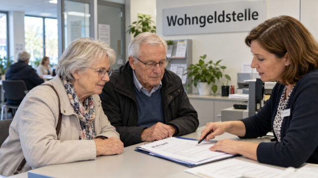 Rentnerpaar lässt sich in einer Wohngeldstelle beraten